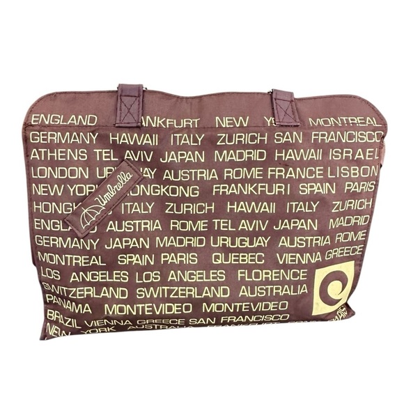 Vintage Brown Tan International Destination Global Cities Canvas Travel Tote Bag - Picture 9 of 10